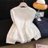 Camisa Redonda con Adorno de Encaje para Mujer, Nuevo Diseño Primavera 2026, Borde Fruncido, Top Elegante y Juvenil
