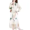 Talla grande Elegante Vestido de Lujo Ligero con Estampado de Tinta para Mujer Primavera y Verano Nuevo Moda Estilo Occidental Rejuvenecedor Estilo de Alta Gama Cuello