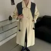 Casaco de cashmere dupla face para mulheres, novo estilo outono/inverno, longo, elegante, com gola boneca, corte solto e xale removível