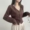 Cardigan de Tricô Casual Coreano Moda Outono/Inverno 2026 Estilo Candy Color Tendência Diário Fácil de Combinar em 6 Cores