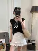 Camiseta de Manga Corta para Mujer con Corbata de Seda 2026 Nueva Ropa de Verano para Mujer Moda Coreana Estilo Preppy Camisetas para Mujer Tendencia