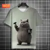 Camiseta Informal de Manga Corta para Hombre con Estampado Lindo de Gatito con Temática de Fitness, Impresión 3D, Nueva, Venta Directa de Fábrica, Suministro