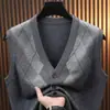Colete Tricotado Camisola Sem Manga Masculino Outono Inverno Casual de Negócios Moda Slim Fit Argyle Gola V Uniboto Colete Suéter
