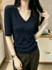 Camiseta de Lã Lyocell 260g para mulheres, direto da fábrica, nova, para o início do outono, slim fit, gola V, exclusiva para atacado de verão