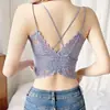 Camisole Sexy de Renda Plus Size Push-Up Costas Cruzadas Bonitas Feminina com Cinto Anti-Exposição Bojo Verão Fina Peça Externa Feminina
