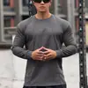 Camiseta Deportiva Casual de Moda para Hombre, Estilo Americano Musculoso, Color Sólido, Ante, Manga Larga, Capa Base para Fitness, Primavera y Otoño