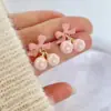 Clip de Oreja de Cereza Rosa Serie Niña Pendientes Dobles de Perla y Moño Pendientes Nuevos de Gama Alta Únicos sin Agujeros en las Orejas