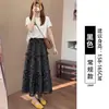 Falda larga de otoño para mujer, línea A, cintura alta, estampado floral negro, para figura de pera, talla grande, falda larga en capas adelgazante