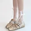 Meias Lolita com renda, estilo fino de verão com laço de fita, estilo ballet, meias 3/4 estilo Mary Jane JK japonês para mulheres