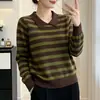 Jersey de Rayas con Solapa y Manga Larga 2026 Nuevo Otoño/Invierno Moda que Reduce la Edad Versátil Chic Top Más Vendido