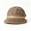Nuevo sombrero de pescador de ala ancha con borde enrollado para mujer de otoño e invierno, estilo casual versátil vintage, sombrero tipo cubo cálido y que adelgaza el rostro