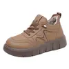 Zapatos Casuales Retro Nuevos de Otoño e Invierno para Mujer Suela Gruesa Acolchados de Terciopelo Piel Sintética Zapatos de Algodón Suela Suave Cómoda con Cordones Zapatos para Mamá