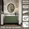 Gabinete de baño verde vintage estilo francés con combinación inteligente, lavabo cerámico integrado, gabinete de baño de madera maciza para lavarse las manos