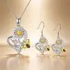 Collar con Colgante de Girasol Corazón Cruzado Grabado Eres Mi Rayo de Sol Collar de Abejita con Goteo de Aceite Juego de Joyería de Aretes