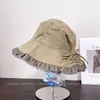 Chapéu de Pescador Feminino de Cor Sólida para Primavera com Borda Franzida, Laço, Chapéu Bucket Casual com Proteção Solar, Tendência