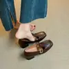 Aumento de Altura Interior ~ Zapatos Mary Jane Cuadrados de Tacón Alto Retro Zapatos Pequeños de Cuero Hebilla de Una Sola Tira Boca Baja Francesa Suela Suave Zapatos de Primavera Individuales