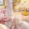 Lixeira Pequena de Mesa Fofa Doméstica Pequena Quadrada Transparente de Acrílico Lixeira com Anel de Pressão para Escritório