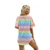 Toma real 2021 Amazon wish Nuevo top casual a rayas de manga corta suelto con cuello redondo estampado arcoíris en stock