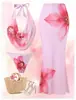 Conjunto de Maiô de Três Peças para Mulheres, Saída de Praia de Verão, Top com Estampa Floral Transfronteiriça, Saia Longa Justa, Elegante Outono Novidades