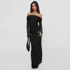 Vestido Transparente de Malha Elegante Slim Cor Sólida Off-Shoulder Moda Outono 2025 Transfronteiriço Europeu e Americano para Mulheres
