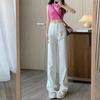 Calça Jeans Wide-Leg Off-White para Mulheres no Outono e Inverno, Solta de Cintura Alta Emagrecedora Estilo Coreano Reto Fluida Comprimento Total para Estudantes