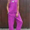 2025 Sudeste Asiático Algodón Lino Moda Casual Holgado Conjunto de Dos Piezas Top sin Mangas para Mujer Pantalones Sueltos Conjunto de Mujer Mujer