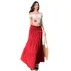 Precioso y Atractivo Conjunto de Dos Piezas para Mujer: Top con un Hombro y Volantes y Falda Larga Roja, Atuendo Estilo Vacaciones de Verano