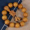 Pulsera de Sándalo Dorado con Cuentas de Madera Tallada, Joyería de Madera de Moda para Hombres y Mujeres
