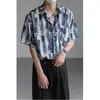 Camisa com estampa corrida para jovens homens e mulheres, verão, seda gelada, sensação refrescante, manga curta, estilo havaiano, roupa de praia/cardigã