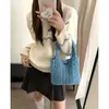 Bolso de Mano de Punto Suave y Sencillo Estilo Coreano para Mujer Otoño e Invierno Nuevo Estilo Ins Bolso de Ganchillo de Lana Bolso de Viaje