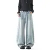 Pantalones retro de pierna ancha para hombre, talla grande, estilo americano, adelgazantes, para primavera y otoño, jeans largos de mezclilla lavada, estilo versátil de pierna recta curvada