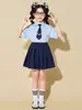 Fantasia de T-shirt para performance de cheerleading infantil, uniforme de coro para foto de formatura do jardim de infância, traje para cerimônia de abertura de gincana escolar