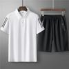 Traje casual deportivo de seda helada sin costuras de verano para hombre, polo, camiseta, traje de secado rápido, papá, negocios, pantalones cortos de manga corta