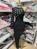 Comércio Exterior Transfronteiriço Diamante Gota de Água Sexy Manga de Ombro Chanfrada Vestido Preto Moda Personalizado Jantar Vestido Bandagem