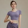 Ropa de Yoga Transfronteriza de Manga Corta para Mujer con Cinturón y Almohadilla en el Pecho Sexy Hueca Corta Deportiva Espalda de Belleza Secado Rápido Fitness Running Top