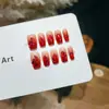 Uñas Rojas Cereza Brillantes de Diamante Uñas Cortas Uñas Portátiles Degradado Rojo Diamante Centelleante Arte de Uñas de Lujo de Alta Gama Efecto Blanqueador Uñas Hechas a Mano