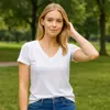 Primavera y Verano 2025 Aliexpress Amazon Ebay Talla Grande Cuello en V Profundo Manga Corta Mujer Holgado Casual Top Camisa Base