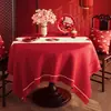 Mantel festivo de Año Nuevo, impermeable y a prueba de aceite, fácil de limpiar, mantel redondo rojo decorativo de ambiente del Año del Caballo para mesa de comedor y mesa de centro