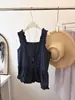 Chaleco de punto cuadrado con ribete de cuadros azul marino estilo coreano para mujer, verano, rejuvenecedor, fino, holgado, sin mangas, camisola