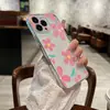 Suave e Fofo Pintado à Mão Rosa Cereja Fresco Ilustração Capa Protetora Transparente para Celular Iphone18Pm Maçã 17 Capa Anti-Queda