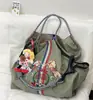 Bolsa de Tote Bolsa de Lona Japonesa Versátil Bolso con Cadena de Bolas Bordado Bolsa Ecológica Bolsa de Compras de Moda Bolso de Hombro para Mujer