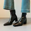 Botines ajustados de retazos retro para mujer, tacón grueso, cremallera trasera, punta cuadrada pequeña, botines cortos elásticos de microfibra, nuevo estilo otoño 2026