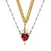 Amazon Cross Border Oro Vacío de 18k Acero Inoxidable Día de San Valentín Cristal Rojo Amor Daga Colgante Collar en Capas