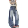 Diseño único, jeans bordados con estrella de cinco puntas, unisex, nueva colección primavera/otoño, pierna curva, casual, corte holgado, pantalones largos de pierna ancha