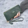 Cartera Larga Estilo Coreano para Mujer con Bolsillo para Teléfono Móvil Cartera Simple Bolso de Mano con Cremallera y Borla Larga para Mujer