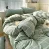 Juego de Cuatro Piezas de Algodón 100% Teñido en Hilo Lavado, Algodón Puro, Sin Estampar, Productos de Calidad Suministrados de Fábrica, Funda Nórdica, Ropa de Cama Estilo Japonés, Sábana Ajustable al por Mayor