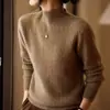 Cárdigan de Lana 100% Cuello Alto Medio para Mujer 2025 Nuevo Otoño e Invierno Tejido Retorcido Capa Base Gruesa