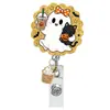 Porta-credencial retráctil de Fantasma, Gato Negro y Calabaza de Halloween, Carrete acrílico giratorio, Clip para credencial de identificación