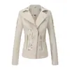 Chaqueta de Cuero Bordada Nueva 2025 con Cremallera Diagonal, Abrigo de Manga Larga para Primavera y Otoño, Chaqueta de Motociclista para Mujer Talla Europea, Moda Femenina Transfronteriza