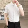Camisa de Manga Corta Lujo Ligero para Hombre, Cuello de Solapa con Textura Rayada, Versátil Casual Holgada Transpirable, Top Delgado de Verano